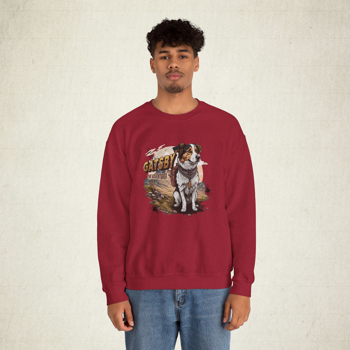 Gatsby the Adventure Dog Crewneck Sweatshirt featuring a Gatsby the Adventure Dog design, crewneck sweatshirt