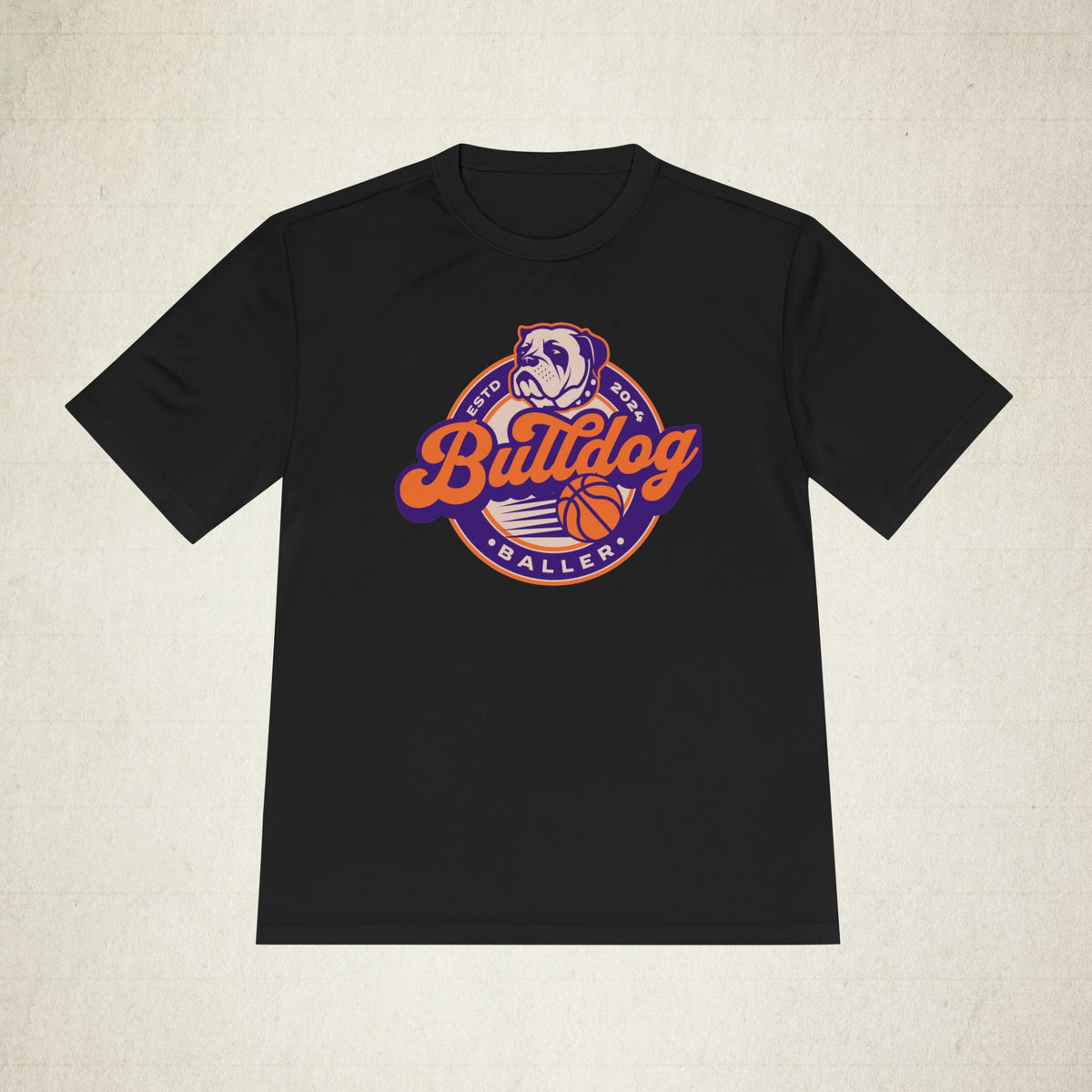 Bulldog Basketball Moisture-Wicking Tee featuring a Bulldog Basketball design, moisture-wicking activewear tee