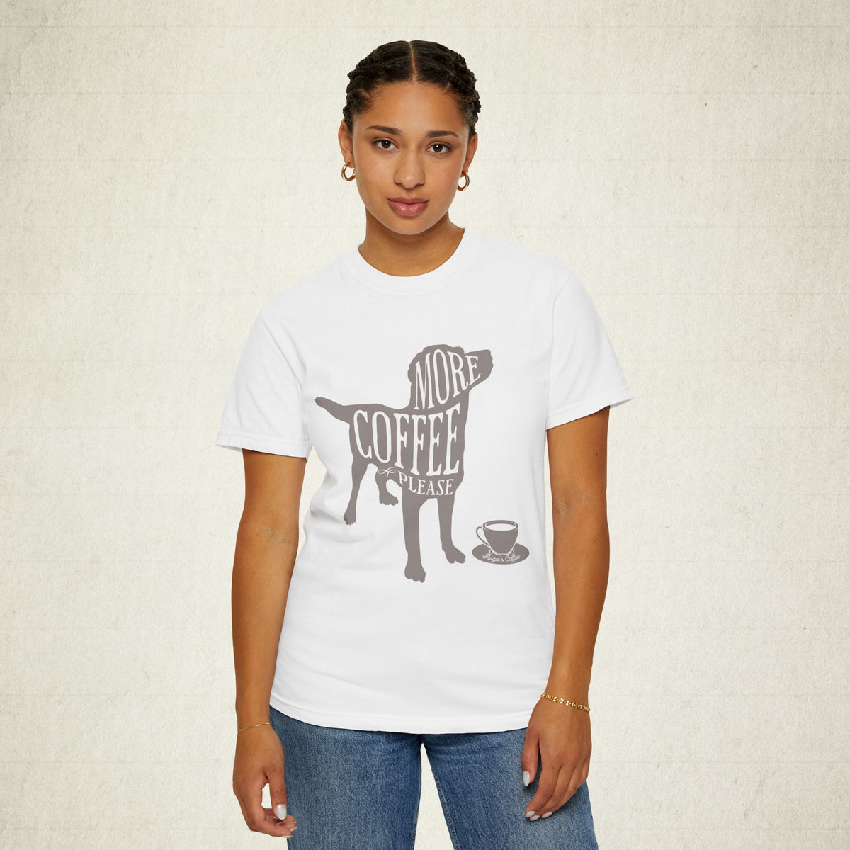 More Coffee Please Dog Lover Tee featuring a More Coffee Please design, graphic tee