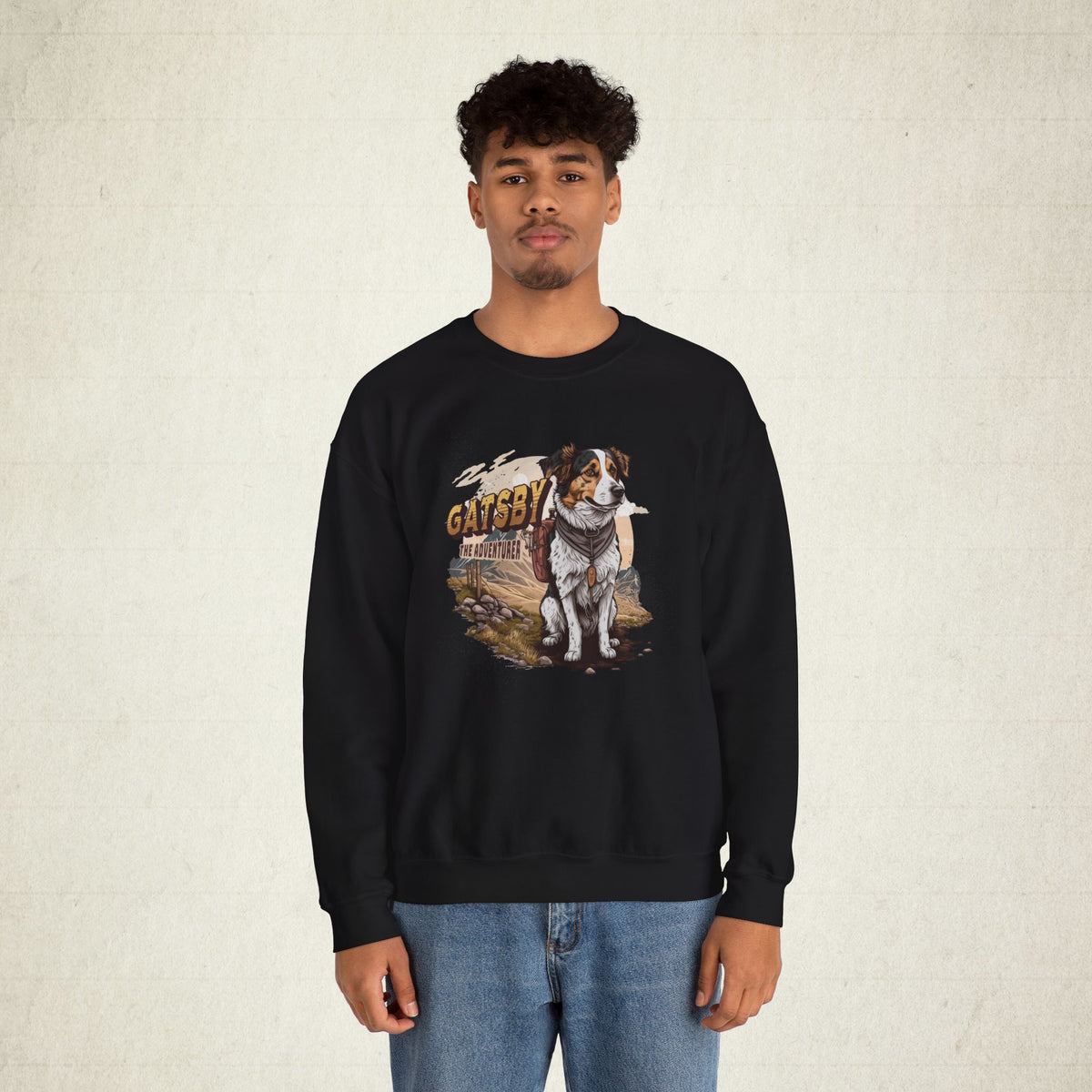 Gatsby the Adventure Dog Crewneck Sweatshirt featuring a Gatsby the Adventure Dog design, crewneck sweatshirt
