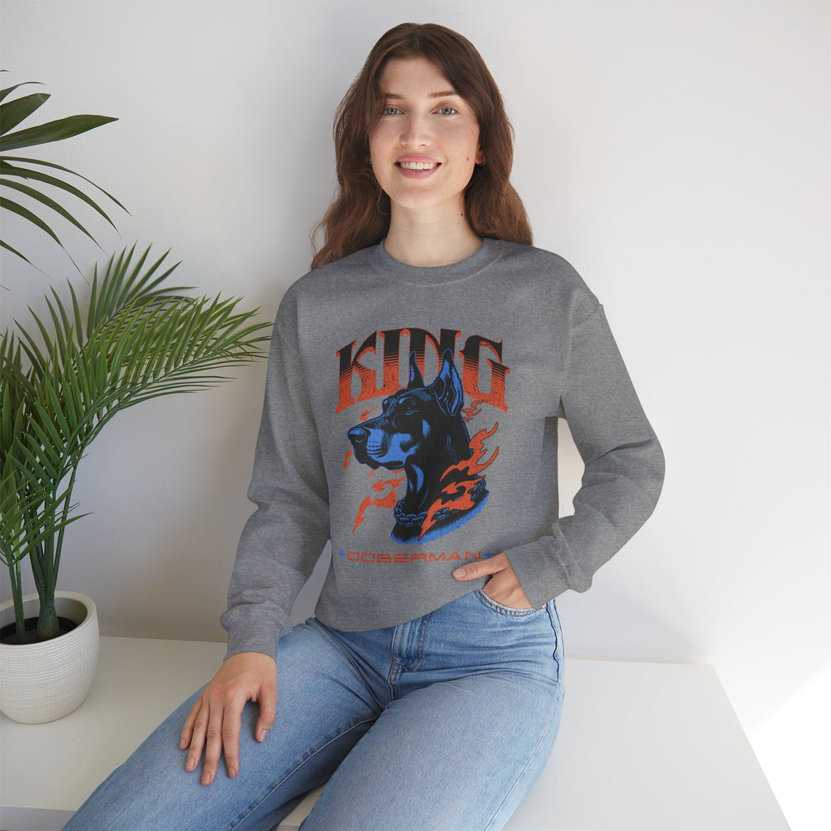 Bold Doberman King Crewneck Sweatshirt featuring a Bold Doberman King design, crewneck sweatshirt