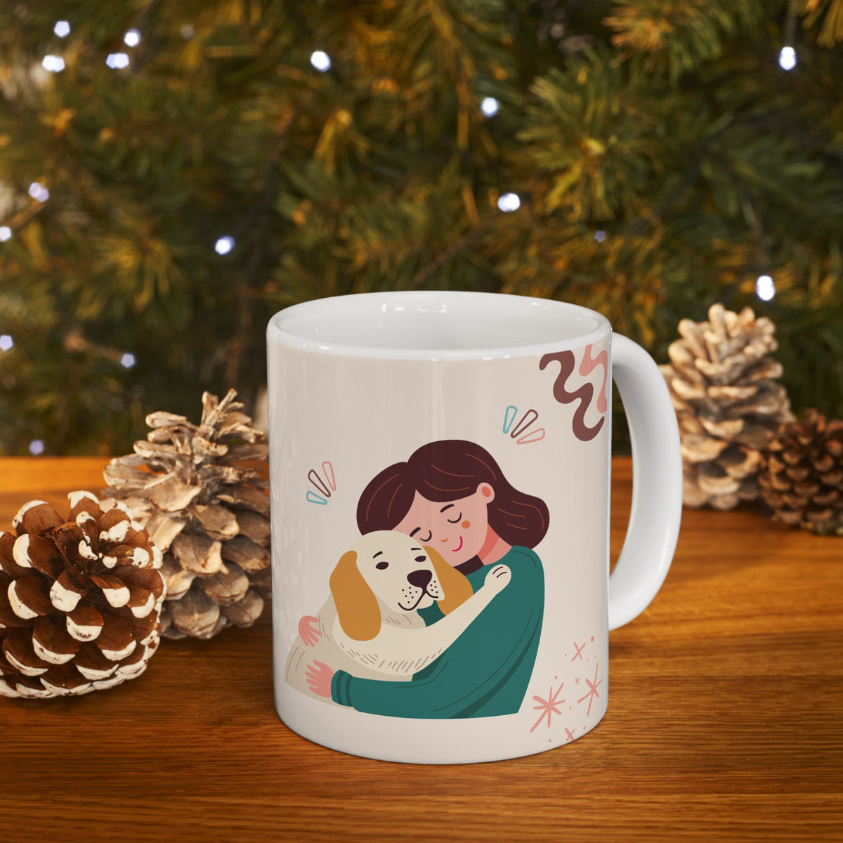 Hug in a Mug Dog Mom Coffee Mug featuring a Hug in a Mug design, ceramic mug