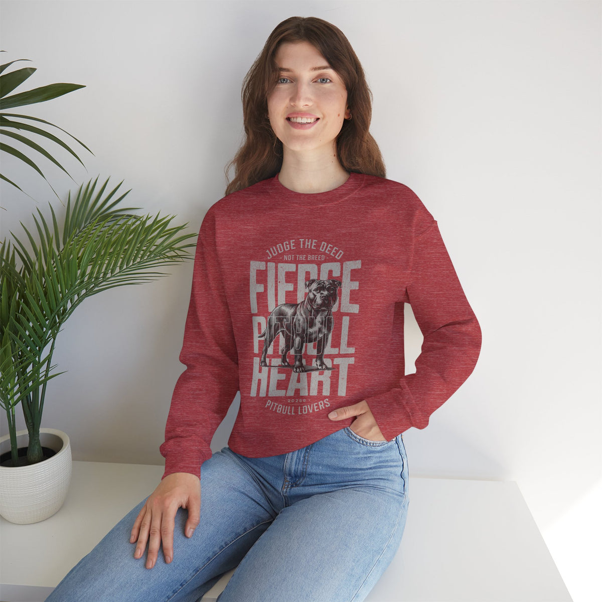 Fierce Pitbull Heart Crewneck Sweatshirt featuring a Fierce Pitbull Heart design, crewneck sweatshirt