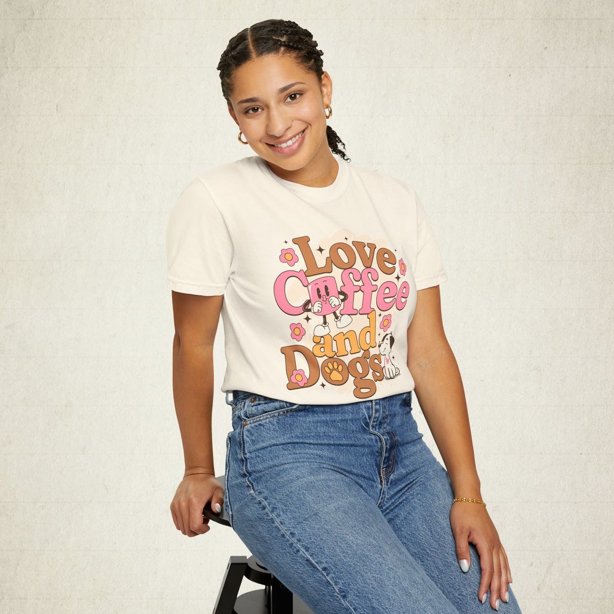 Love Coffee and Dogs Tee featuring a Love Coffee and Dogs design, graphic tee