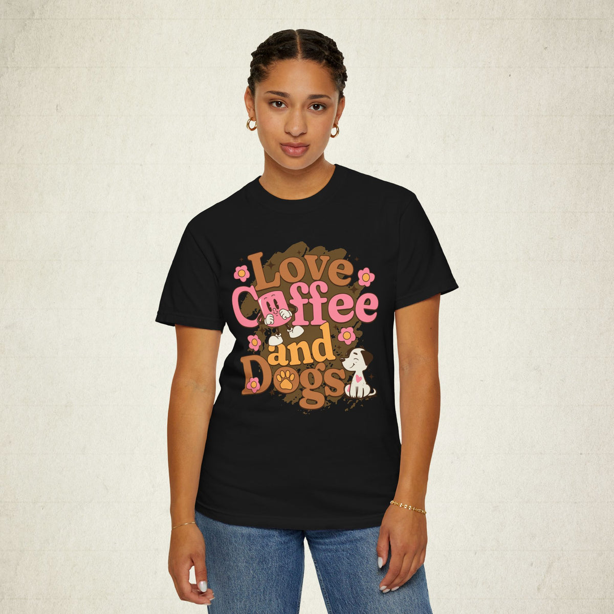 Love Coffee and Dogs Tee featuring a Love Coffee and Dogs design, graphic tee