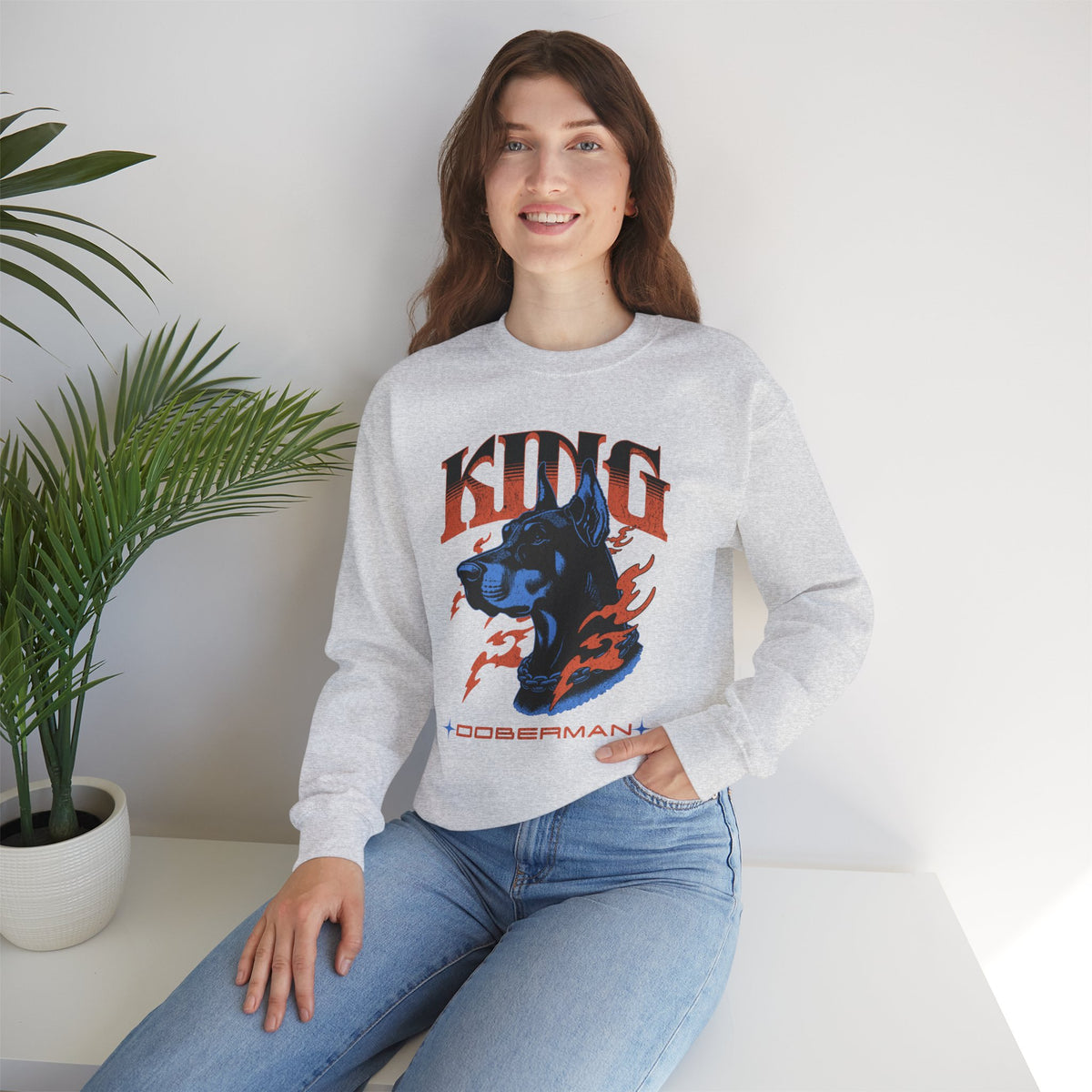 Bold Doberman King Crewneck Sweatshirt featuring a Bold Doberman King design, crewneck sweatshirt