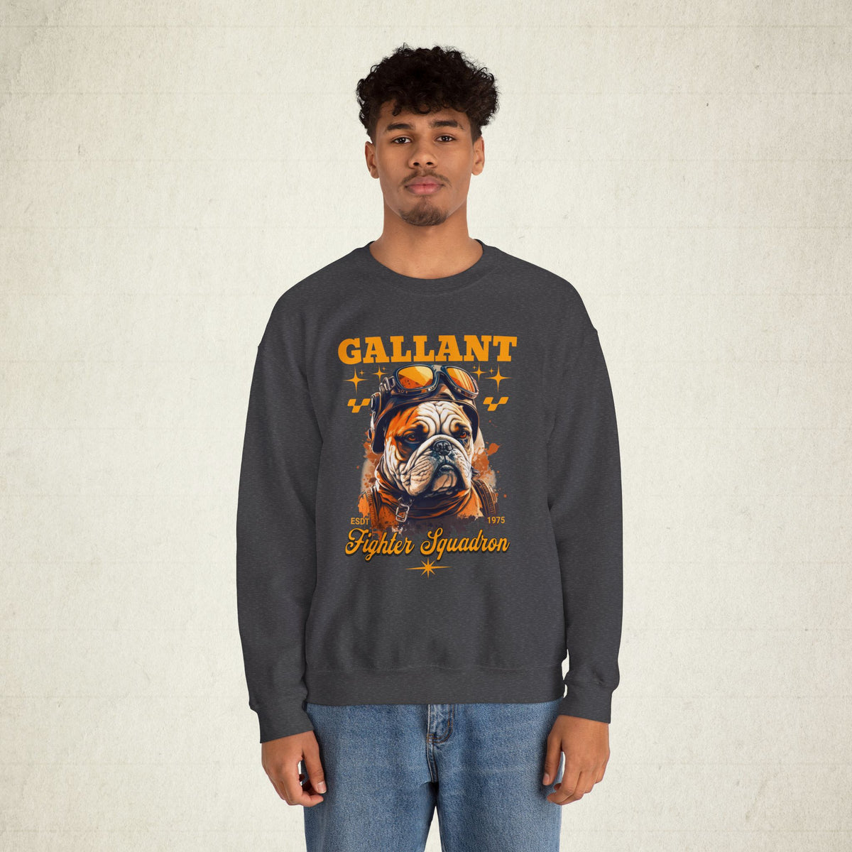 Gallant Fighter Squad Bulldog Sweatshirt featuring a Gallant Fighter Squad design, crewneck sweatshirt