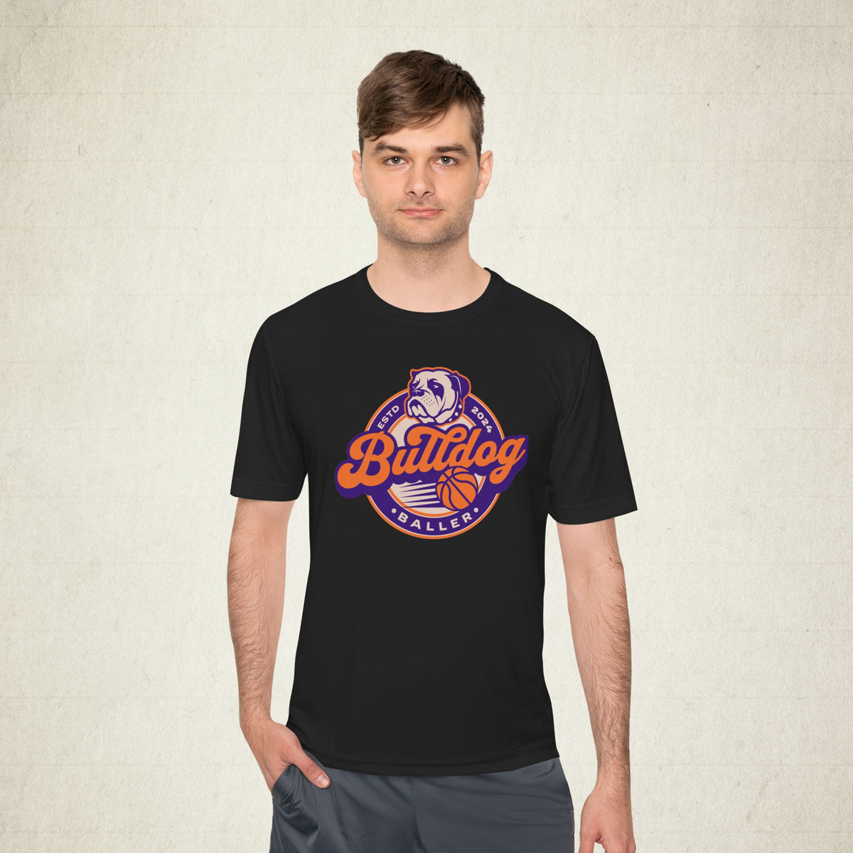 Bulldog Basketball Moisture-Wicking Tee featuring a Bulldog Basketball design, moisture-wicking activewear tee