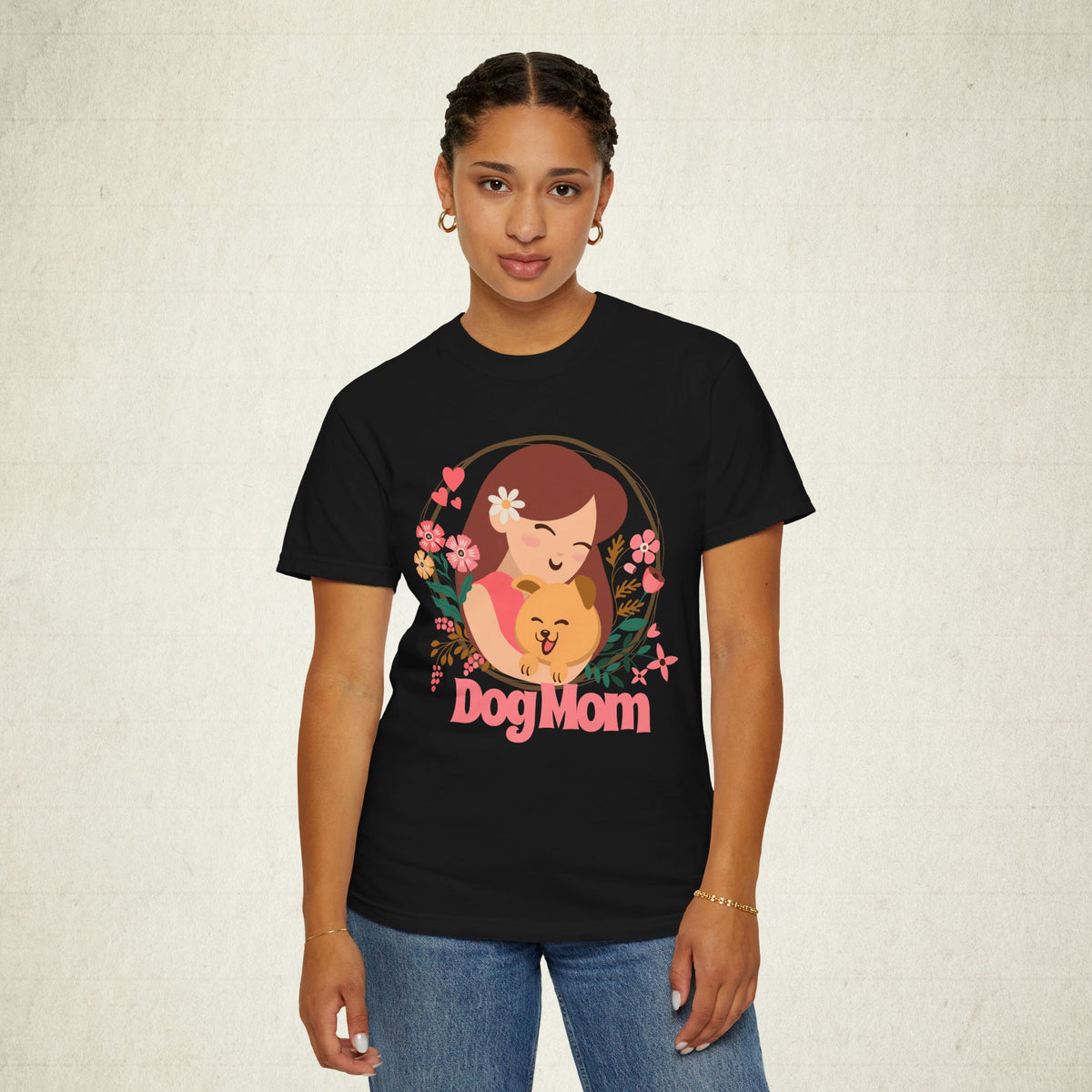 Dog Mom Floral Graphic Tee featuring a Dog Mom design, graphic tee