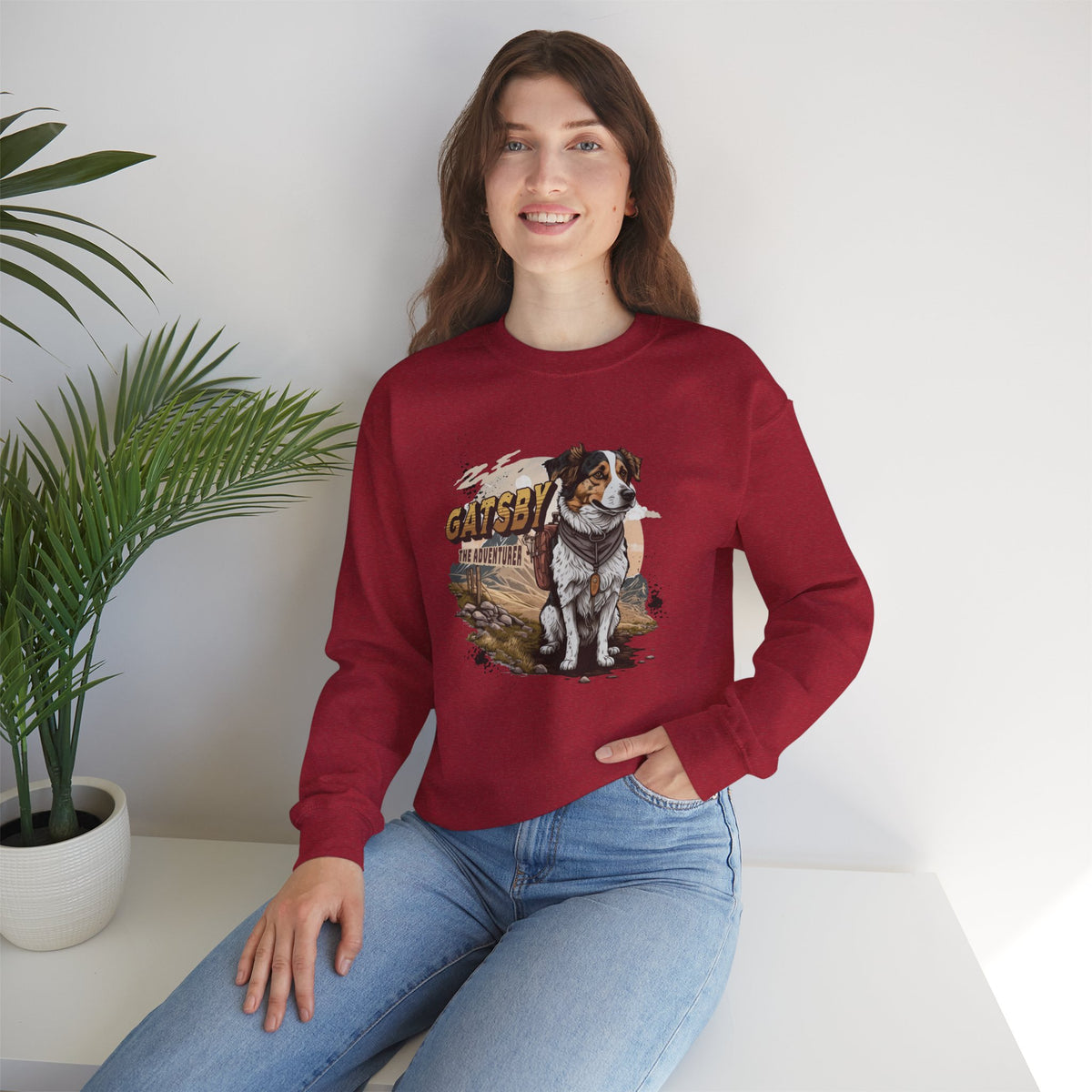 Gatsby the Adventure Dog Crewneck Sweatshirt featuring a Gatsby the Adventure Dog design, crewneck sweatshirt